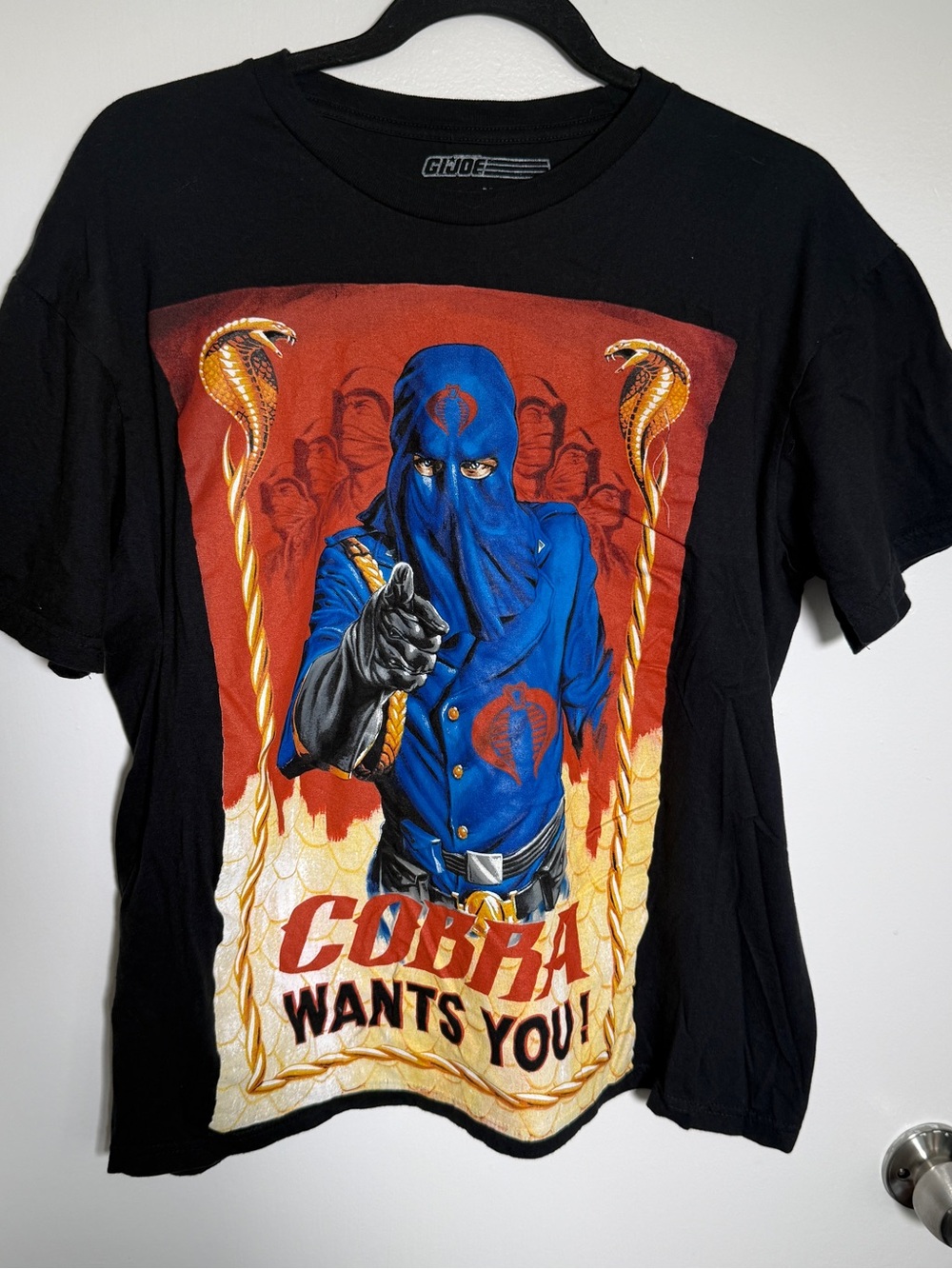GI Joe Cobra "Cobra Wants You" Black Graphic Tee - Blue/Red Print Medium
